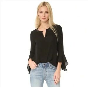 Kobi Halperin Shia Bell-Sleeve Silk Chiffon Blouse Black
